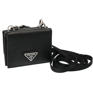 PRADA Mini Wallet with Leather Neck Strap Unisex 2MR035 QHH F0002 Black - Foto 1 di 10