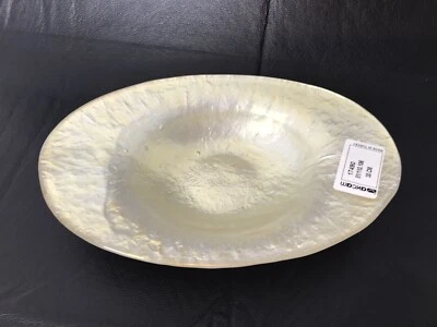 Plato/tazón de vidrio artístico Akcam hoja de oro iridiscente 10,75" de largo ~ NUEVO Foto 1 de 4