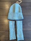Primark womens ladies green knitted woolly beanie hat and hand warmer set