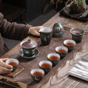 Chinese Tea Set Ceramic Gaiwan Tureen Matching Pitcher Tea Cup Filter Net Holder - Picture 1 of 15