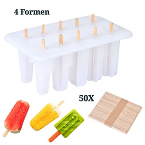Eis am Stiel Formen 10 Stieleisform aus Silikon DIY Ice Pop + 50 Holzstielen - Bild 1 von 6