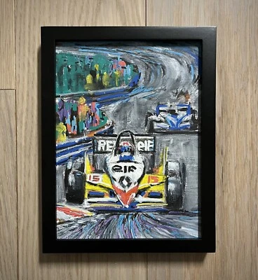 Pintura a óleo original 1982 F1 Fórmula 1 Renault GP Grand Prix arte de carro de corrida 8x6 - Imagem 1 de 4