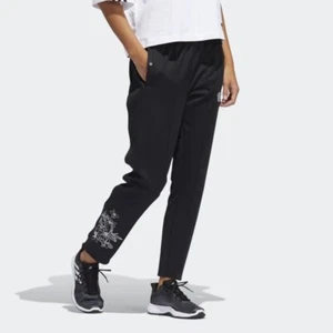 Adidas Graphic Snap Button Joggers Womens XL Black Floral Print Elastic Waist - Picture 1 of 12