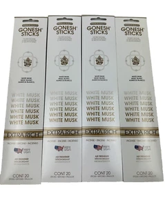 (4) Packs Gonesh Extra Rich White Musk Incense Sticks | 20 Sticks Per Pack - Picture 1 of 5