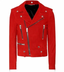 Chaqueta de cuero de gamuza real genuina roja para mujer Chaqueta de gamuza suave Motociclista Motocicleta - Imagen 1 de 5