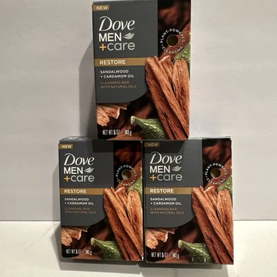 Barra limpiadora Dove Men Care Restore 3 unidades - 5 OZ - aceite de sándalo y cardammón Foto 1 de 2