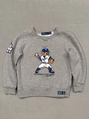 Polo Ralph Lauren LA Dodgers Polo Bear Sweatshirt Baseball MLB Gray Youth Size 5 - Image 1 of 4