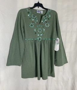 Neu mit Etikett DG2 by Diane Gilman grüne Perlenbluse Größe Medium - Bild 1 von 8