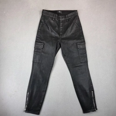 7 For All Mankind Pants Womens 26x29 Black Coated Cargo Skinny High Ankle Zip - Image 1 of 4