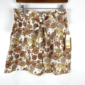 NEW C&C California Linen Paperbag High Waist Shorts Brown Floral Women's Size 6 - Picture 1 of 7