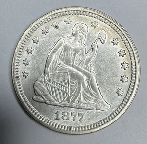 1877 P Seated Liberty Quarter ‼️NICE WHITE BRILLIANT UNCIRCULATED‼️ - Picture 1 of 2