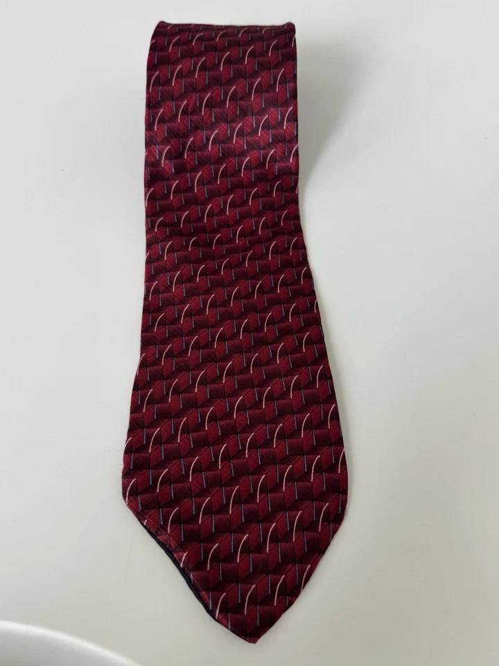 Stafford Men's 100% Silk Knit Geometric Neck Tie Burgundy - Image 1 of 3