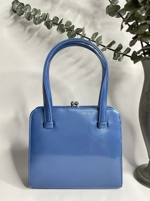 1950s 1960s Style Blue Patent Leather Vinyl Petite Handbag, Blue Purse, Retro - Image 1 of 4