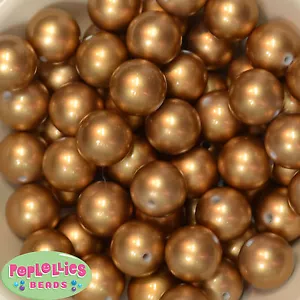 20mm Matte Gold Acrylic Faux Pearl Bubblegum Beads Chunky Gumball 20pc - Picture 1 of 1