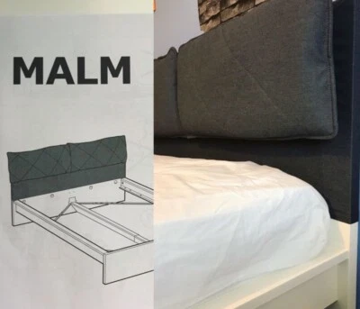 Ikea MALM Headboard cover with 2 pillows, Idekulla dark grey,Standard King,150cm - Image 1 of 3