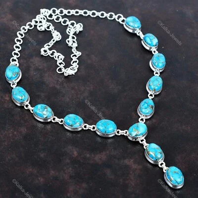 925 Серебряный натуральный меди синий бирюза цепочка день рождения свадебное ожерелье ювелирные изделия - Изображение 1 из 4