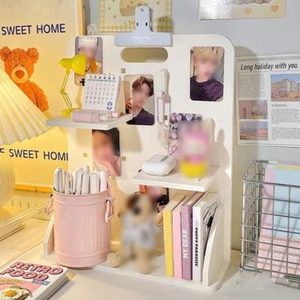 Partition Small Card Display Shelf With Hooks Stationery Organizer Rack Desk - Picture 1 of 15
