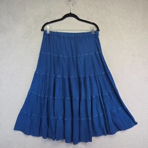 Studio West Skirt Womens M Chambray Western Tiered Y2K Country Flowy A Line Knee - Picture 1 of 10
