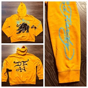 NEW - ED HARDY Crouching Panther Tattoo Hoodie Pullover Gold/Yellow Mens XL - Picture 1 of 8