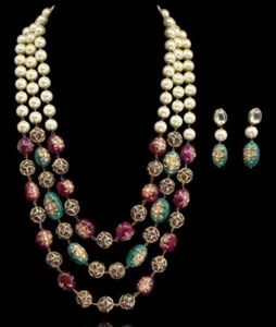 Bollywood Style Rani Haar Long Haram Multicolour Necklace Pearl Indian Jewelry - Picture 1 of 3