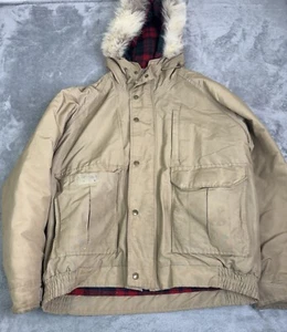 Vintage Woolrich Coyote Fur Full Zip Hooded Jacket Men’s Size Large Beige - Picture 1 of 13
