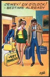 Saucy Comic Postcard: Early Bedtime for Honeymoon Couple! Free Postage - Picture 1 of 1