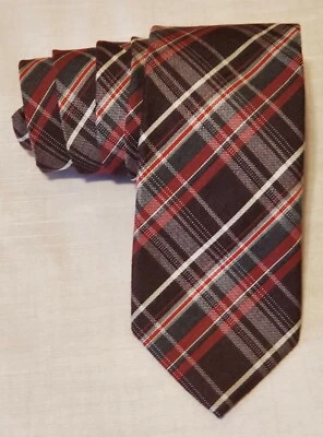 Gravata masculina Geoffrey Beene 100% poliéster multi xadrez usada L 58" W 3 1/2" - Imagem 1 de 3