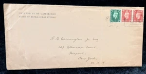 University of Cambridge 1938 Letter Head Type Stamp Envelop to New York - Picture 1 of 3