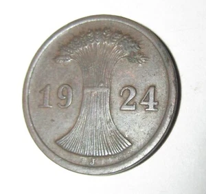 Germany 2 Reichspfennig coin 1924 J Deutsches Reich Weimar Republic Hamburg mint - Picture 1 of 2