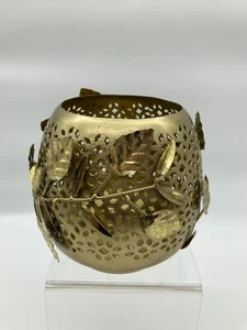 Anthropologie Golden Brass Perforated Decorative Lantern for Candles 5" x 5" - Picture 1 of 5