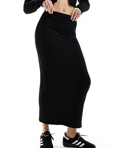 Cotton On Women's Staple Rib Maxi Skirt Stretchy Ribbed Black Size Large L NEW - Picture 1 of 8