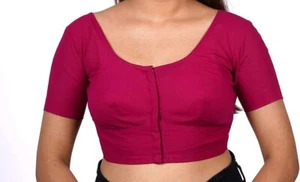 Indian Handmade solid cotton saree blouse, daily wear, party wear, college Wear - Picture 1 of 5