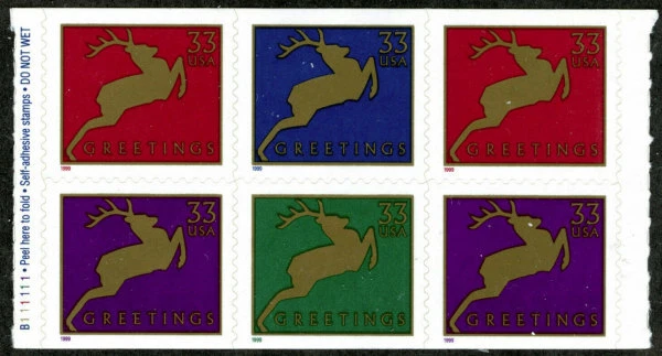 MALACK 3367c, 33c X - Mas Deer,  Booklet Pane of 6 bp3367c - Image 1 of 1