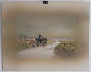 Nice original drawing Harvest on the hill signed Jean Jacques Mialhe - Picture 1 of 2