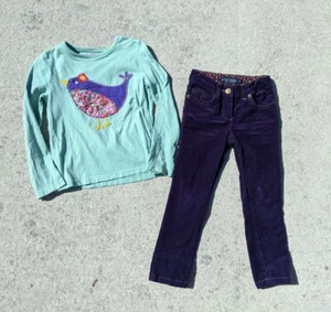 MINI BODEN Bird Graphic Applique Shirt Purple Corduroy Pants Set Size 5 - Picture 1 of 7