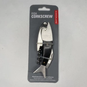 Kikkerland Black Wood Fish Corkscrew Waiters Friend Beer Wine Bottle Opener New - Picture 1 of 2