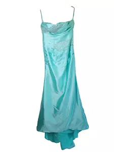 Trägerloses Fischschwanz Ballkleid Gr. 10 Aqua Mint Satin mit Schleppe Perlen Rüschen - Bild 1 von 12