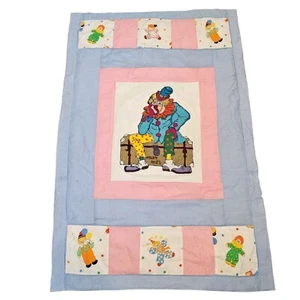 Vintage 80er Clown Kinder Quilt Patchwork Applikation 40x60 Baby Bauchzeit Handarbeit - Bild 1 von 13
