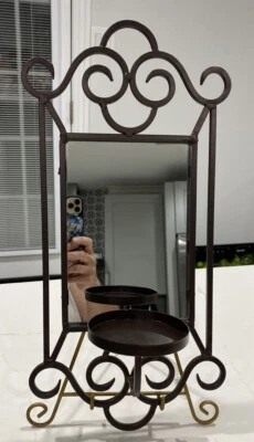 De colección Hierro Forjado y Espejo Pilar Candelabro Montaje en Pared Aplique Color Marrón Foto 1 de 4