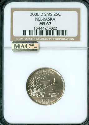 2006 D NEBRASKA QUARTER NGC MS67 SMS MAC SPOTLESS * - Image 1 of 2
