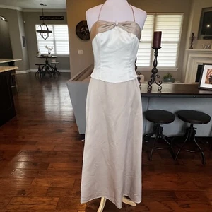 Alfred Angelo Bridesmaid Dress size 12 Halter Ivory Cafe Tan Beige Halter Long - Picture 1 of 20