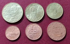 EUROPEAN UNION GREECE 2002 EURO  6 COINS UNC - Picture 1 of 2