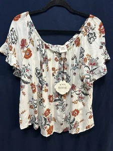Knox Rose Cream Rust Floral Top Women SZ XXL Boho Peasant Style- NWT - Picture 1 of 8