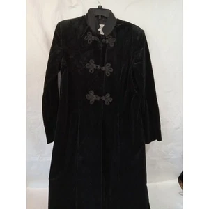 Abrigo de terciopelo negro JS Signature cuello mandarín cierres de rana S - Imagen 1 de 8