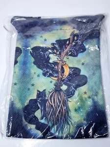 Broom & Moon Tarot Bag, Drawstring Pouch For Cards & Crystals Storage Oracle - Picture 1 of 2