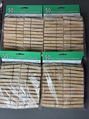 New/Sealed 200 Wooden 2 3/4" Inch Spring Clothespins Laundry Clothes Pins Crafts - Image 1 of 3