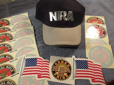 NRA шляпа и наклейки лот черный с серебром NRA Adj задняя крышка Бесплатная доставка по США - Изображение 1 из 4