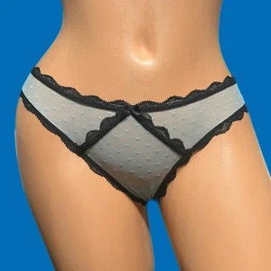 Pantalone guanciale Victoria's Secret Dream Angels pizzo e rete a pois blu piccolo nuovo - Foto 1 di 4
