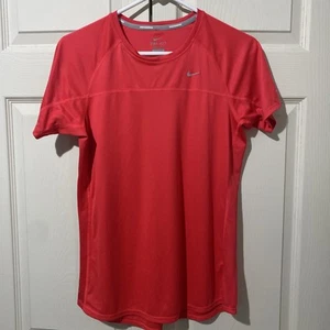 Nike Running Shirt Women's Large Coral  Color Dri-Fit Nike Miler Logo Ladies - Picture 1 of 5