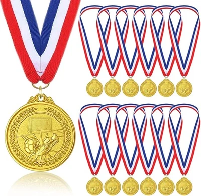 Paquete de 12 medallas de fútbol doradas de 2 pulgadas para niños adultos juegos de fútbol trofeos Foto 1 de 4